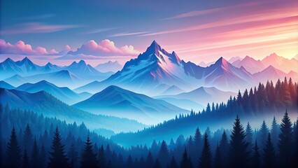 Obraz premium Low angle view of mountain landscape with modern style in blue and light pink colors