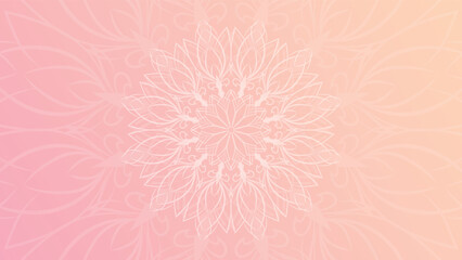 Round mandala on colorfull gradient background. Translucent mesh pattern in the form of a mandala. Mandala with floral patterns. Pastel Yoga template.