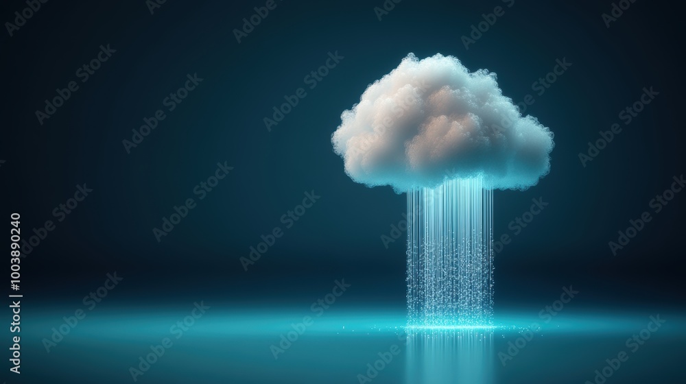 Poster a cloud icon with a flowing stream of data flowing into it, symbolizing the concept of cloud storage