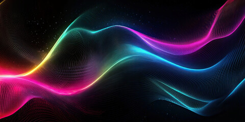 Obraz premium Neon background black vibrant colors, retro futuristic designs backdrop, illustration graphic design border, generated ai