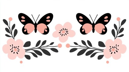 Floral Pattern with Butterflies and Flowers Design