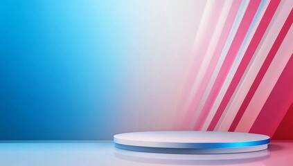 Abstract Background with Podium for Product Presentation in Light Blue and Pink Gradient