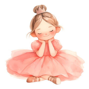 cute little watercolor girl wearing pink dress