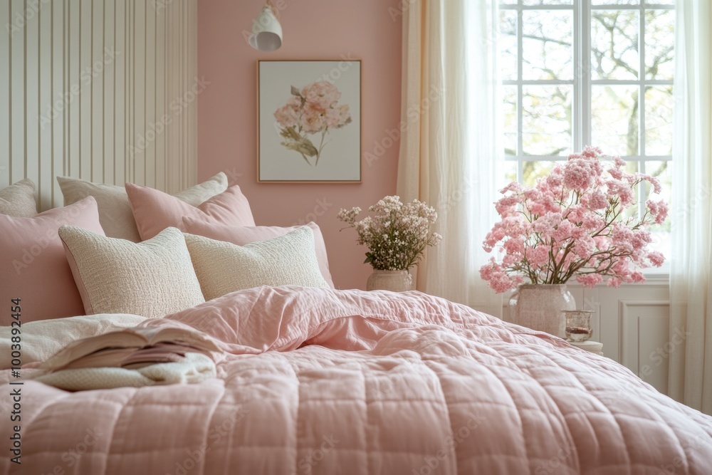 Poster soft pastel color palette, soft blush pink tones subtly complemented by hints of light yellow, creat