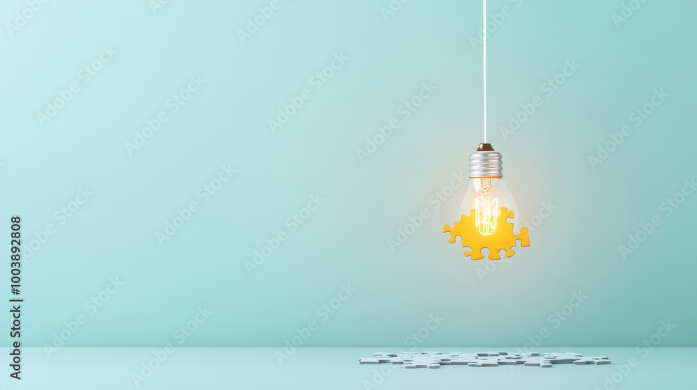 Poster a lightbulb hanging above a puzzle, representing the solution that unlocks the problem.
