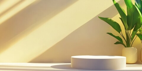White Paper Sheet on Elegant Podium with Shadows of Leaves Casting Across the Surface