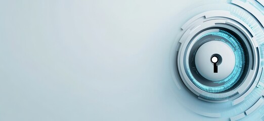 White Grunge Background with Light Blue Gradient and Central Lock Symbol Surrounded by Binary Code