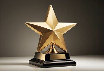 A golden star-shaped trophy on a black base against a plain white background