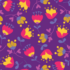 Obraz premium Childens floral pattern. Cute flat kids style with flowers and leaves. Colorful background