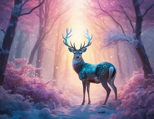 Happy Christmas and New Year, crystal deer