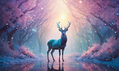 Happy Christmas and New Year, crystal deer