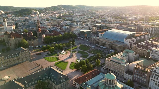 Aerial of Schlossplatz with museums and old castle, stuttgart, Germany