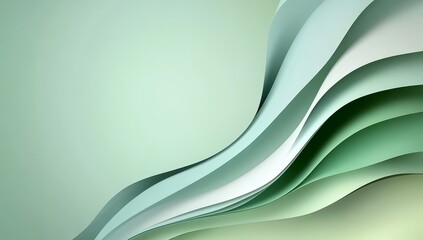 Obraz premium Abstract Green Background with Paper Sheets and Curls in 3D Rendering