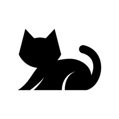Black cat sitting silhouette shadow icon flat vector design