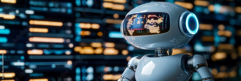 Poster ai robot analyzing financial data, artificial intelligence in finance, forex trading algorithm