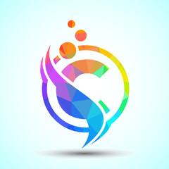 Polygonal letter C with the swoosh, biotech logo design concept. Logotype for science technology