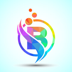 Polygonal letter B with the swoosh, biotech logo design concept. Logotype for science technology