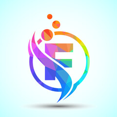 Polygonal letter F with the swoosh, biotech logo design concept. Logotype for science technology
