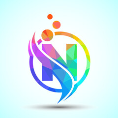 Polygonal letter N with the swoosh, biotech logo design concept. Logotype for science technology