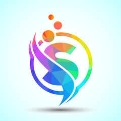 Polygonal letter S with the swoosh, biotech logo design concept. Logotype for science technology