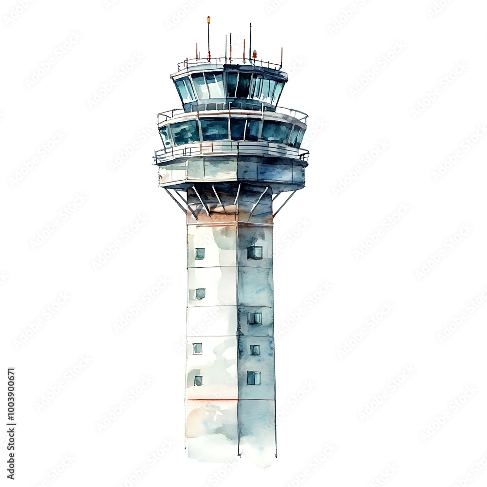 Canvas Prints Watercolor illustration of an airport control tower.