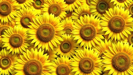 Fototapeta premium Bright sunflowers form a vibrant yellow field.