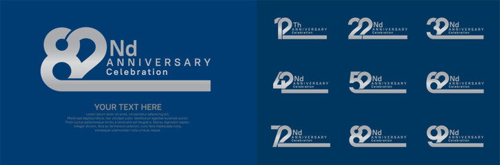 Anniversary logo set vector design, silver color for celebration event