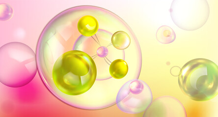 3d abstract background made of collagen serum bubbles. Cosmetic pink essence. Collagen  clear  realistic drops