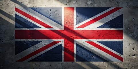 Fototapeta premium The Union Jack flag is displayed beautifully against a textured grey concrete backdrop, creating an interplay of