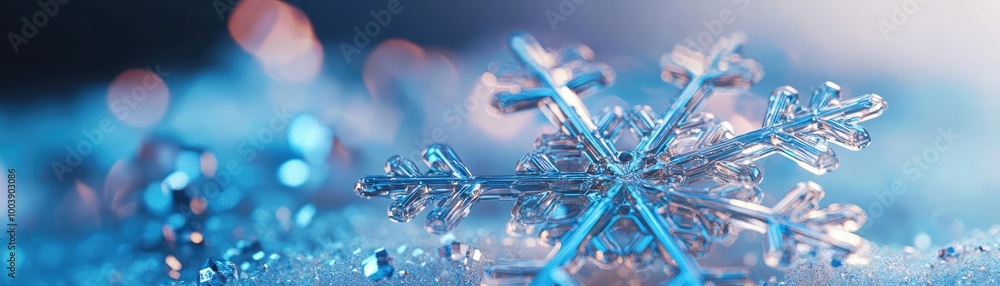Poster a beautiful close-up of a delicate snowflake resting on shimmering frost, capturing the magic of win