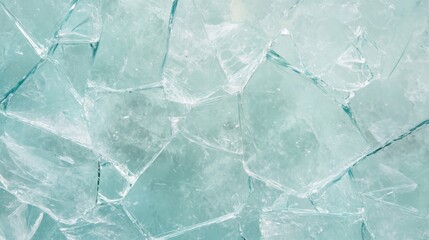 Fototapeta premium Broken glass texture background with sharp shards catches the light, imitation cracked ice layer. Glass shards texture blue turquoise color realistic shards and cracks