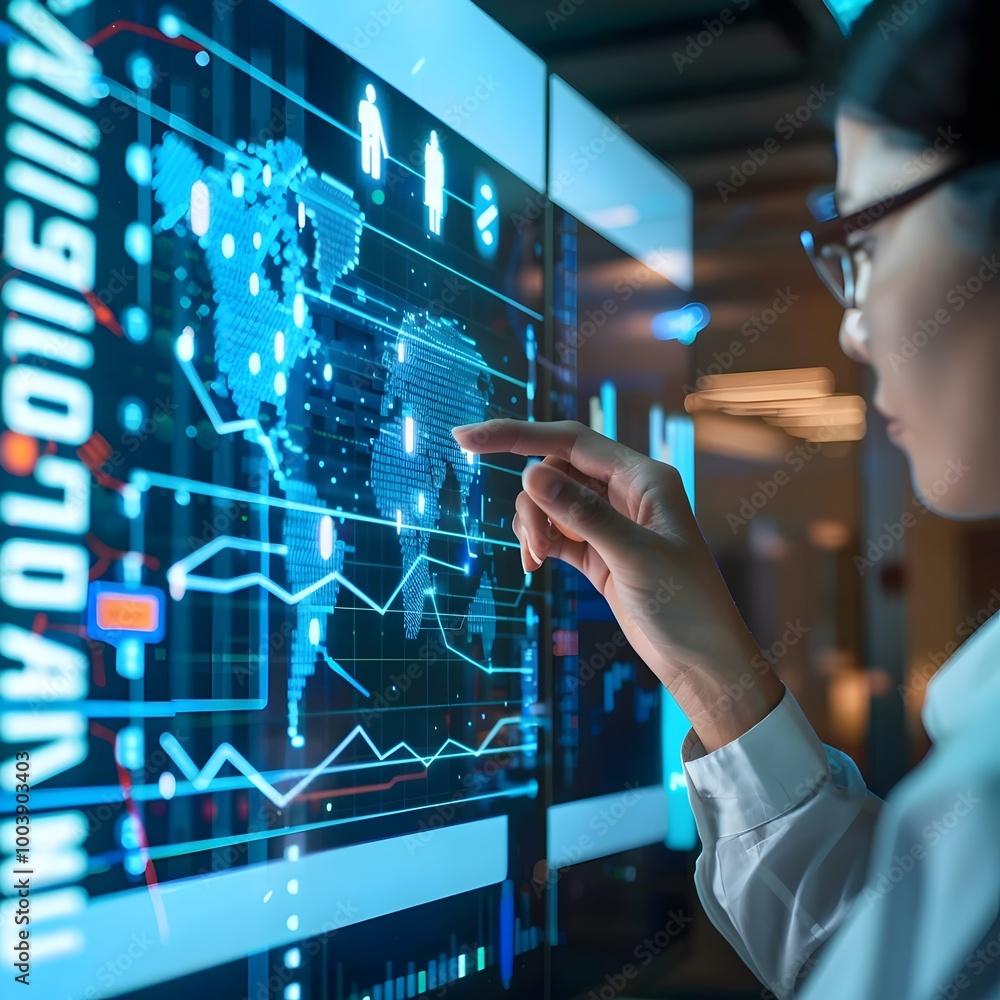 Poster financial analyst utilizing algorithms to predict market trends and inform investment strategies