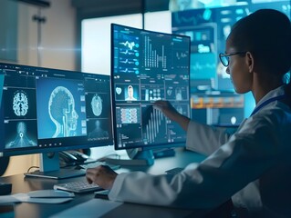 Healthcare Worker Conducting Virtual Telemedicine Consultations Using Advanced Medical Technology