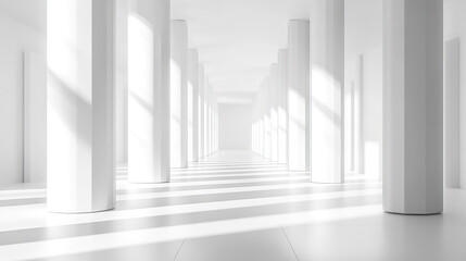3D rendering of an empty white room with a minimalistic interior design
