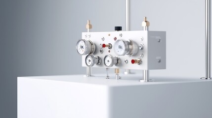 Close-up of control panel with dials and switches of an electrical machine, space for advertising text, high-end magazine photography, deep depth of field, Product photography with high resolution,