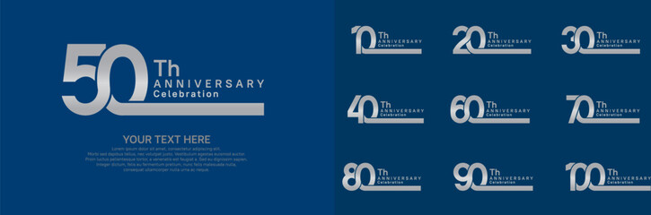 Anniversary logo set vector design, silver color for celebration event