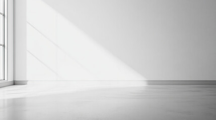 Minimalist plain white wall background with a grey floor, an empty room mockup template