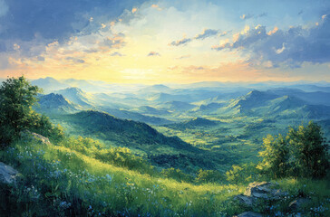Obraz premium Impressionist Painting of a Scenic Overlook: Ideal for Nature Lovers and Travel Enthusiasts