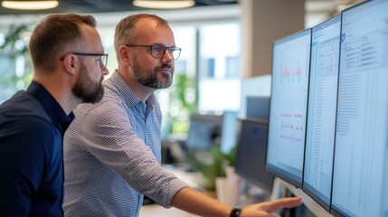 Project Manager and IT specialist collaborating in a monitoring office