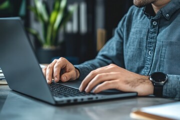 Professional working in a secure workplace with a laptop
