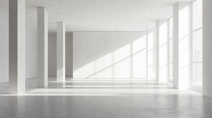 Obraz premium 3D rendering of an empty white room with a minimalistic interior design