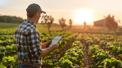 A farmer monitoring crop health using a drone