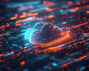 Fototapeta premium Cloud storage visualized with glowing digital clouds and holographic data pathways Futuristic Hologram Minimalist