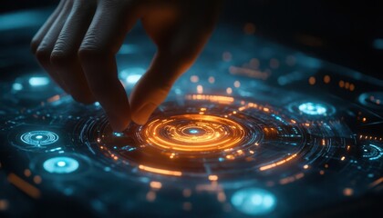 Obraz premium Company branding session with glowing holographic logos and sleek digital tools Futuristic Hologram Minimalist