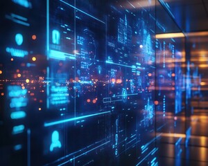 Corporate communications using glowing digital tools and holographic meeting screens  Futuristic  Hologram  Minimalist