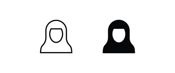 Women wearing hijab icon set. Avatar icons in flat style. Muslim woman. Muslim Girl Avatar. Asian Traditional Hijab editable stroke and flat button sign symbol