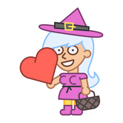Witch holds heart and smiles
