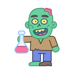 Zombie holds test tube and smiles