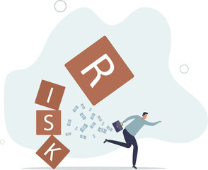 Risk averse, avoid or minimize risk, run away from uncertainty, fear or safety decision for investment,flat design with people.