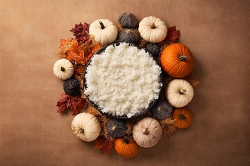 Autumn Newborn Photography Backdrop with Pumpkins and Cozy Basket